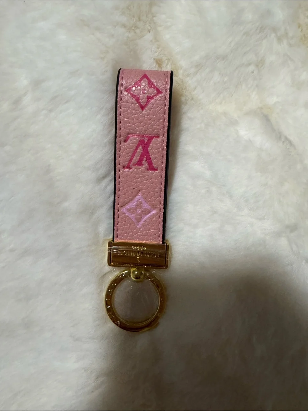 Pink Monogram Keyring Strap with Gold Hardware